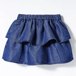 Little Kangaroos Denim Woven Knee Length Skirt With Floral Embroidery - Navy Blue image 2