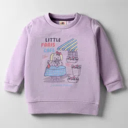 Zero Fleece Knit Full Sleeves Winter Wear Sweatshirt & Lounge Pant Set with Paris Cafe Print - Orchid & Navy Blue image 2