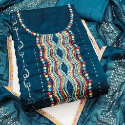 Maroosh Floral Emboidered Thread Work Unstitched Dress Material-picture-27