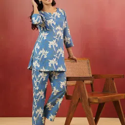 CRAFIQA Women Printed Round Neck Pure Cotton Maternity Tunic & Trousers Co-Ords image 3