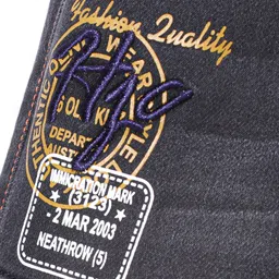 Olio Kids Denim Woven Full Length Jeans With Text Embroidery Solid Colour - Black image 3