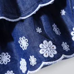 Little Kangaroos Denim Woven Knee Length Skirt With Floral Embroidery - Navy Blue image 3