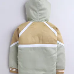 Fourfolds Cotton Blend Woven Trendy Style Text Printed Tee & Trousers With Full Sleeves Hooded Jacket Set - Light Green image 4