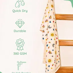Rangoli 100% Cotton Knit Unicorn & Hearts Printed Towel - Beige image 3