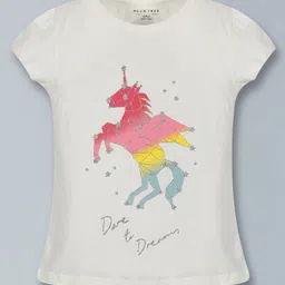 Plum Tree Pack Of 2 Cap Puffed Sleeves Unicorn & Brooklyn Glitter Printed Tops - Off White & Black image 5