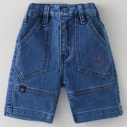 Dapper Dudes Half Sleeves Smiley Printed & Bow Applique Detailed Shirt & Shorts With Suspender Set - Peach image 4