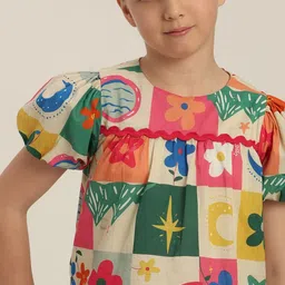 Vero Moda Girls Print Puff Sleeve Cotton Top image 4