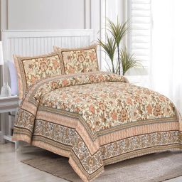 JAIPUR FABRIC Satrangi Print Cotton Double Bed Sheet With 2 Pillow Covers Peach (Queen)-picture-19