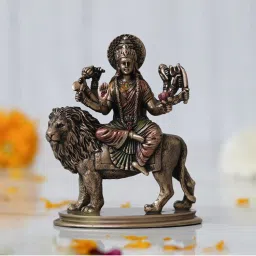 eCraftIndia Polyresin Bronze Goddess Durga Idol Sitting On Lion Statue-picture-13