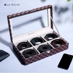 La Trove Elegant 6 Slot Belt & Pocket Square Organiser Box With Glass Top Multi-Color-image-76
