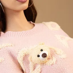 all about you Women Typography Self Design Round Neck Ribbed Pullover Woollen Sweater image 3