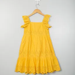 Sangria Girls Embroidered Square Neck Flutter Sleeves Schiffli Fit and Flare Dress image 3