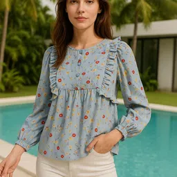 CORSICA Floral Print Ruffles Georgette Top-picture-32