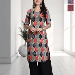 HERE&NOW Women Pack Of 3 Ethnic Motifs Printed Crepe Kurtas-picture-15