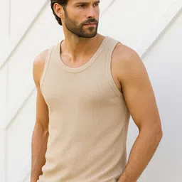 Organic Chics Pack Of 2 Textured Tanks WaffleVest-Beige/Blue_S image 3