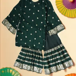 Bella Moda Girls Ethnic Motifs Woven Design Straight Kurta with Sharara-picture-17