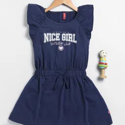 Here&Now X Game Begins Girls Typography Printed Flutter Sleeve Cotton Fit & Flare Dress-picture-31