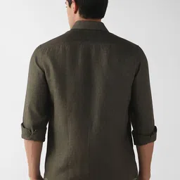 Luxure by Louis Philippe Men Solid Spread Collar Linen Formal Shirt image 2