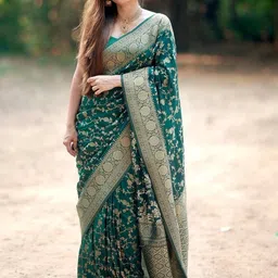 WOVENSTOCK Ethnic Motifs Zari Art Silk Handloom Kanjeevaram Saree-picture-20