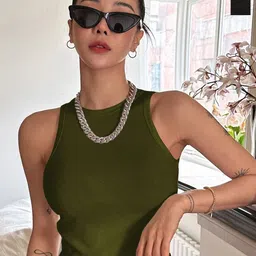 CILIMILI Women Pack of 2 Round Neck Tank Crop Tops-image-60