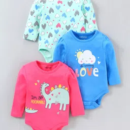 Babyoye 100%Cotton Full Sleeves Onesies Multiprint Pack of 3 - Blue Pink-image-45