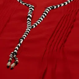 Meena Bazaar Floral Woven Design Band Collar Thread Work Georgette Kurti image 4