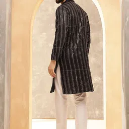 Anouk Men Band Collar Geometric Embroidered Sequinned Pure Cotton Straight Kurta image 5