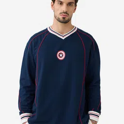 The Souled Store Men Captain America Graphic Printed V-Neck Cotton Oversized T-shirt-picture-17
