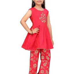 BAESD Girls Embroidered Woven Design Pure Silk A-Line Kurta With Sharara image 4