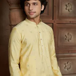 EKATVA ETHNIC Ethnic Motifs Embroidered Mirror Work Chanderi Cotton Kurta With Trousers image 3