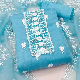 DIVASTRI Floral Embroidered Organza Unstitched Dress Material-image-60