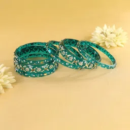 LAVAZZA Set Of 6 Zircon Diamond & Beads Work Glass Bangles-picture-13