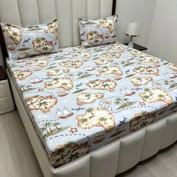 Pure Decor Kinder Blue Printed Pure Cotton 330TC Queen Bedsheet Set 2.28 m x 2.54 m-picture-30
