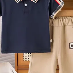 TrendyKid Boys Striped Polo Collar T-Shirt With Capris image 2