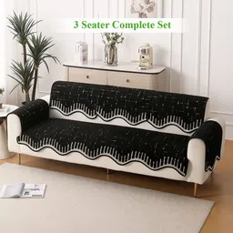 HOKIPO Black Luxruy Supple Sofa Wavy Mat 3 Seater Complete Set-image-3
