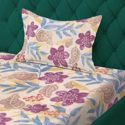 KLOTTHE Multicoloured Floral 300 TC Single Bedsheet with 1 Pillow Covers image 5
