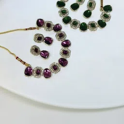 Women Click Set Of 2 Gold Plated Stones Studded Jewellery Set-picture-20