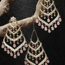 Sangria Gold-Plated Kundan Stone Studded & Pearls Beaded Jewellery Set-picture-38