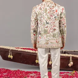 KALPRAAG Men Ethnic Motifs Embroidered Regular Kurta with Trousers image 3