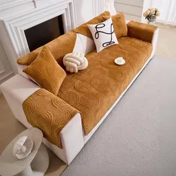 HOMETHREADS Brown & Mustard Printed Sofa Cover image 4