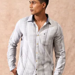 WROGN Men Comfort Slim Fit Vertical Striped Spread Collar Cotton Casual Shirt-picture-28