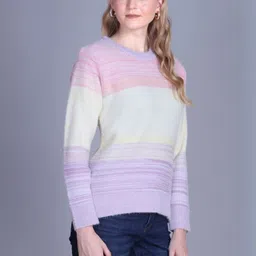 FINELUCK Striped Round Neck Woollen Pullover Sweater image 5