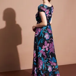 Raiyani Fashion Print Puff Sleeve Applique Georgette Fit & Flare Maxi Dress image 2