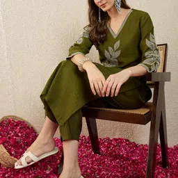 Indo Era Embroidered V-Neck Top With Trousers Co-Ords-picture-13