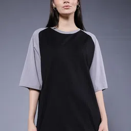 PRONK Women Grey Cotton Oversized T-shirt-image-92