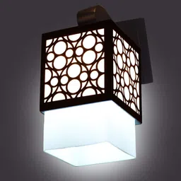 Gojeeva Black & White 4 Pieces Textured Wooden Square Shaped Wall Lamps image 4