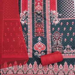 LeeliPeeri Designer Floral Printed Mirror Work Unstitched Dress Material image 2