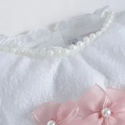 Hopscotch Infant Girls Self Design Floral Applique Bodysuit with headband image 2