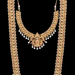 JANAVI Gold-Plated Stone Studded & Beaded Lakshmi Goddess Jewellery Set image 2