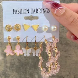 DressBerry Gold-Plated Alloy Pearls Hoop Earrings-image-77
